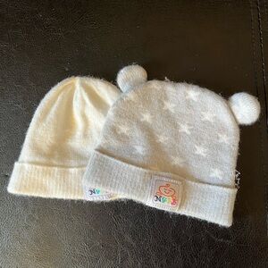 Cozy White and Gray Baby Beanie Set